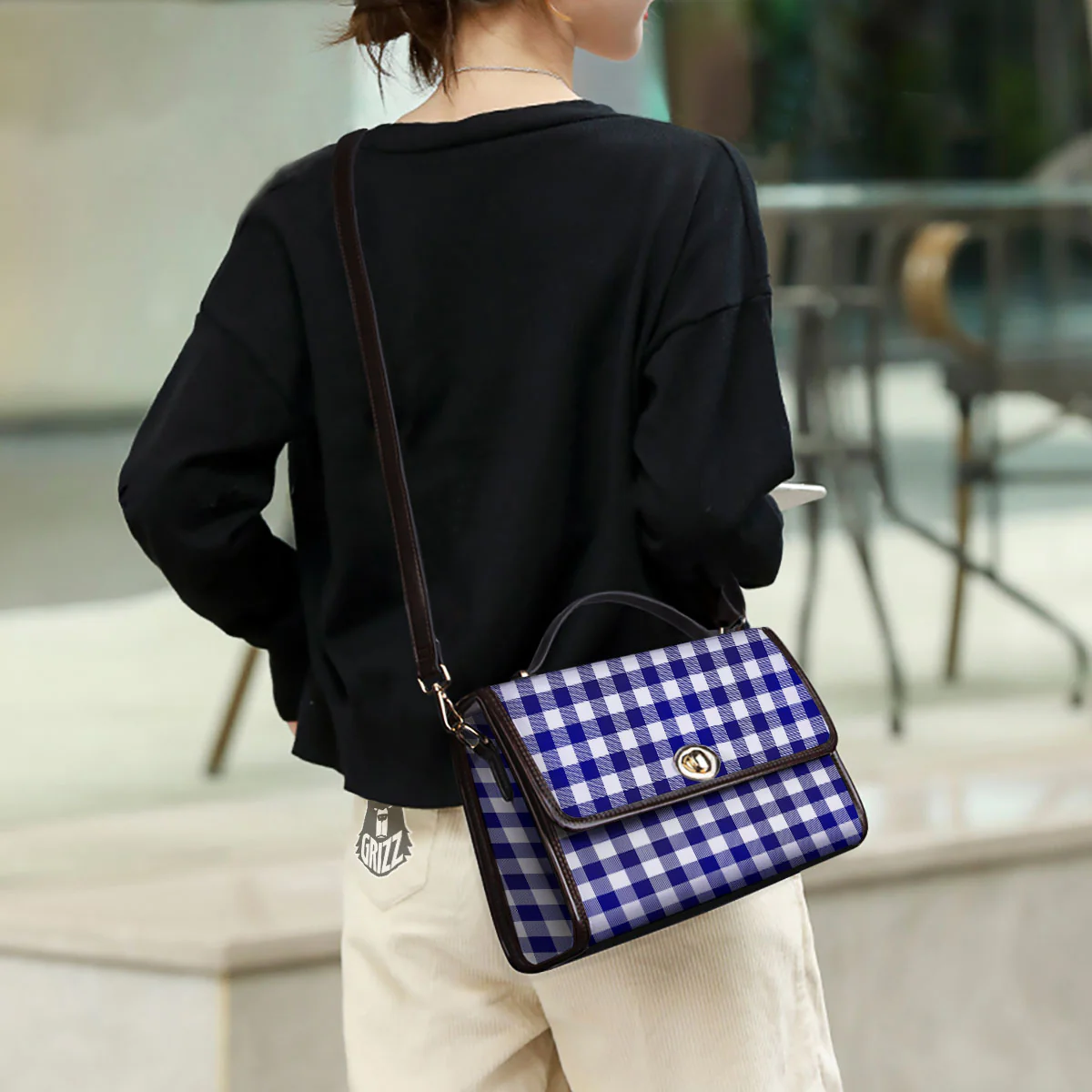 Buffalo Check White And Navy Print Women's Satchel Bag - Image 3