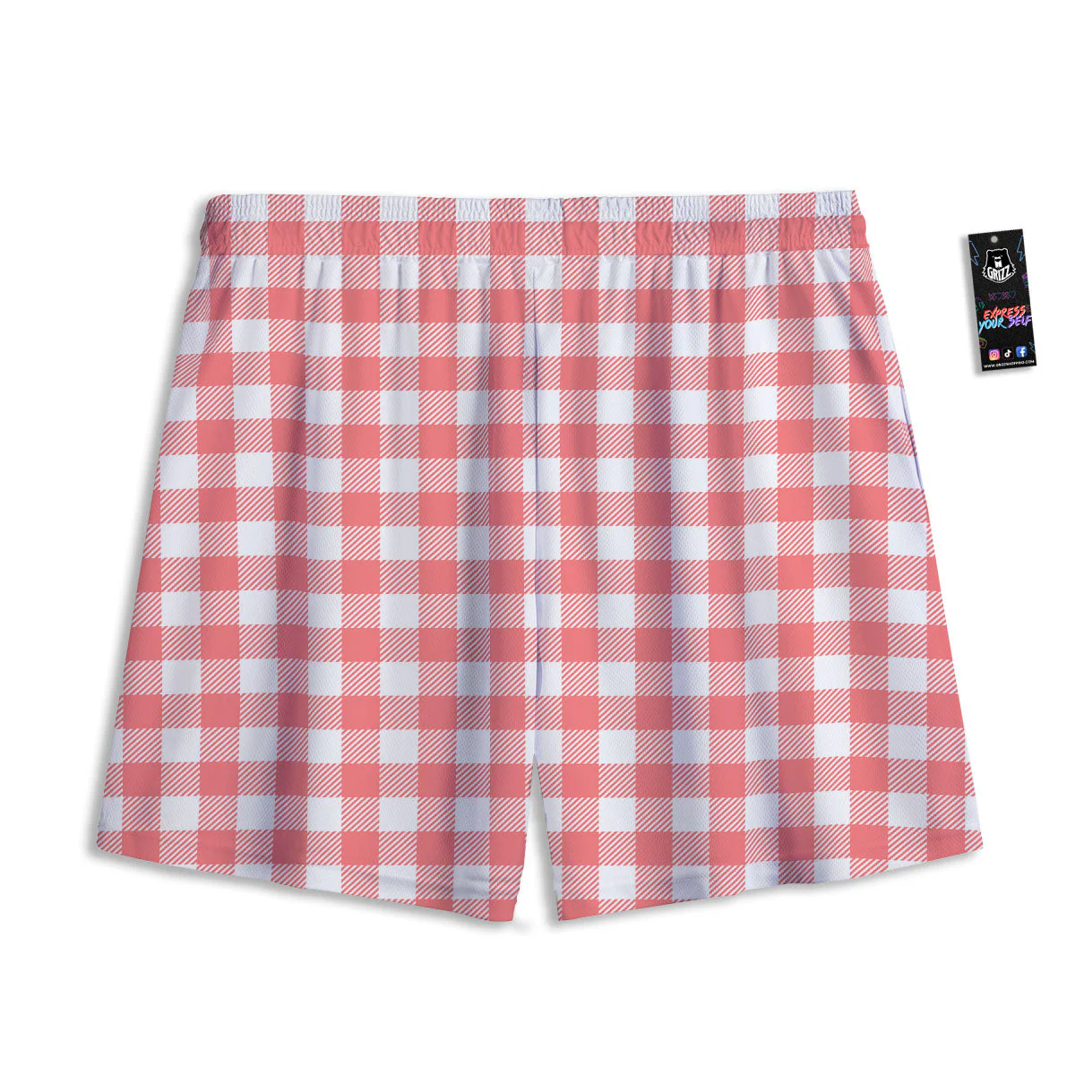 Buffalo Check White And Pink Print Mesh Shorts - Image 2