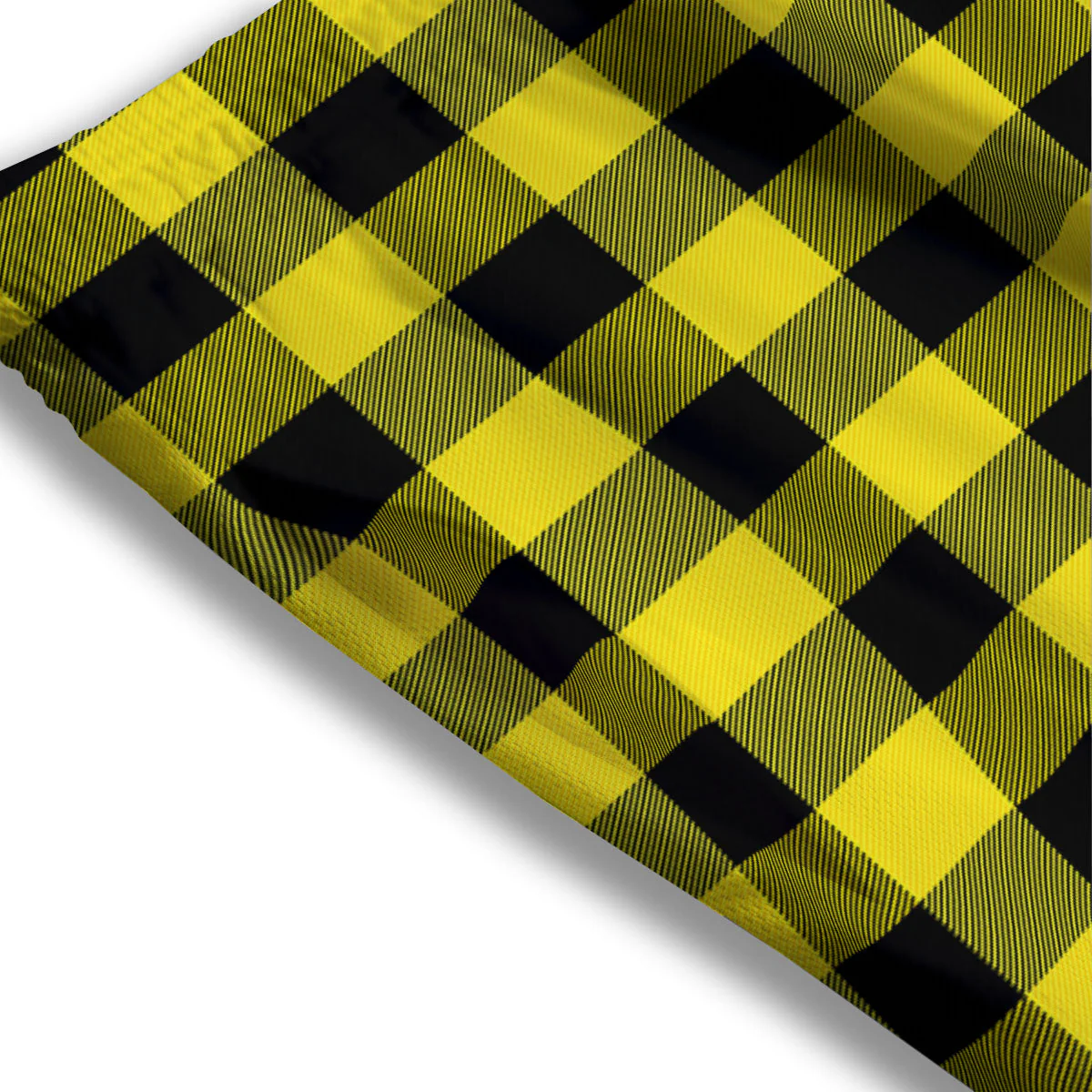 Buffalo Check Yellow And Black Print Pattern Mesh Shorts - Image 3