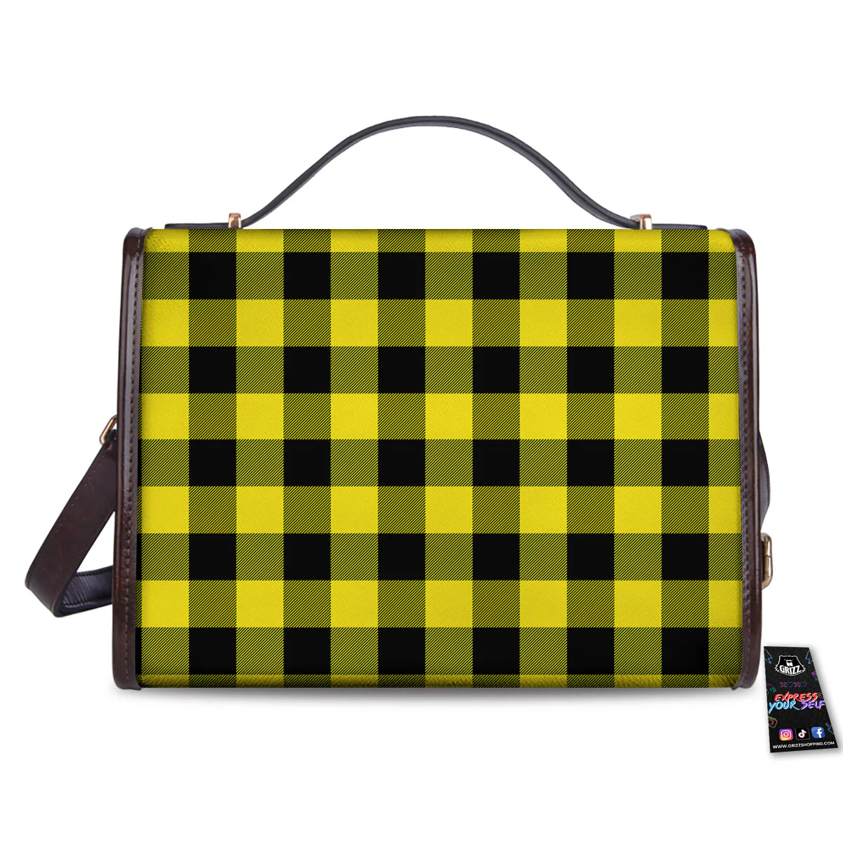Buffalo Check Yellow And Black Print Pattern Women's Satchel Bag - Image 2