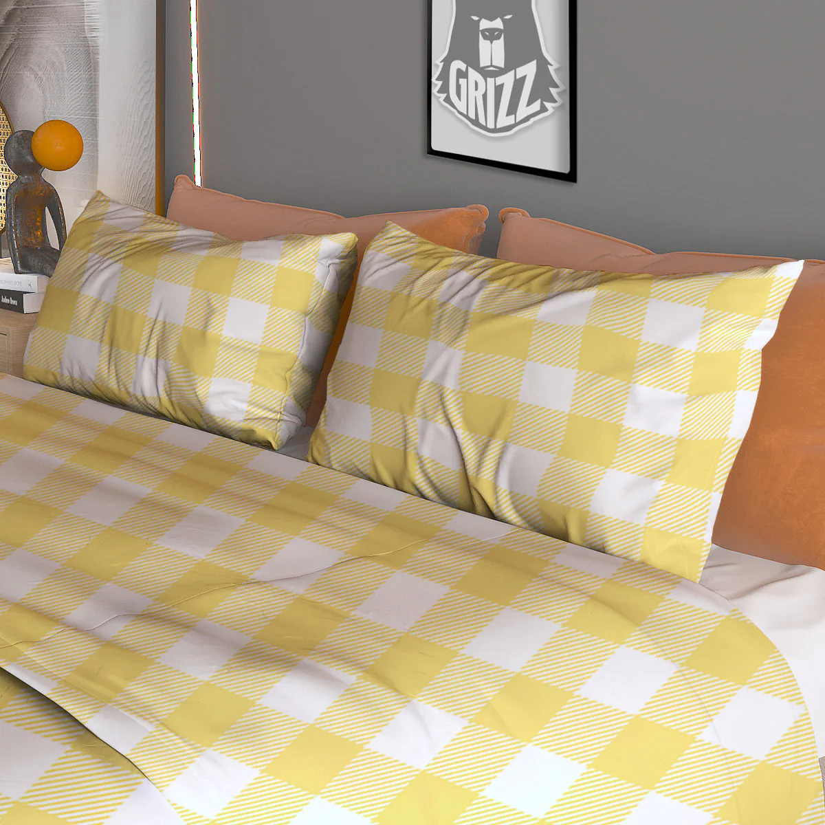 Buffalo Check Yellow And White Print Duvet Cover Bedding Set - Image 3