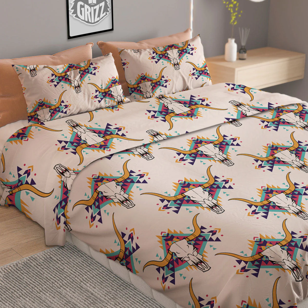Buffalo Native Print Pattern Duvet Cover Bedding Set - Image 2