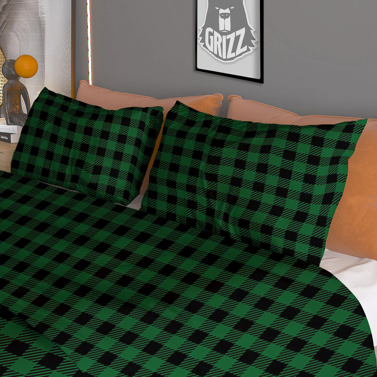 Buffalo Plaid Black And Green Print Duvet Cover Bedding Set - Image 3