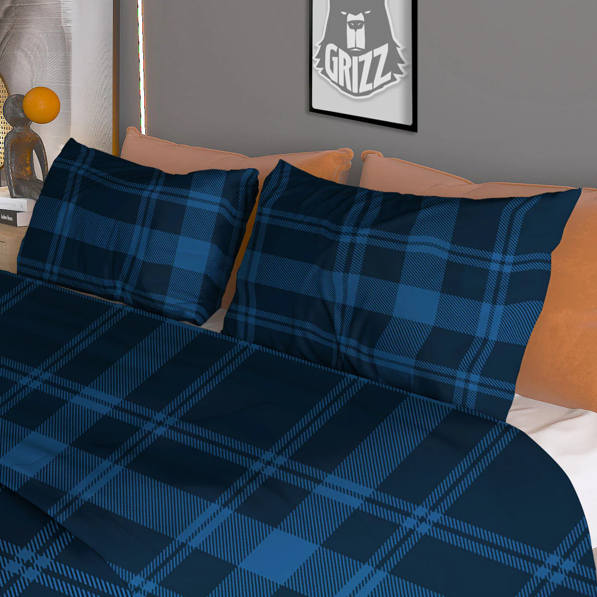 Buffalo Plaid Black And Navy Print Duvet Cover Bedding Set - Image 3