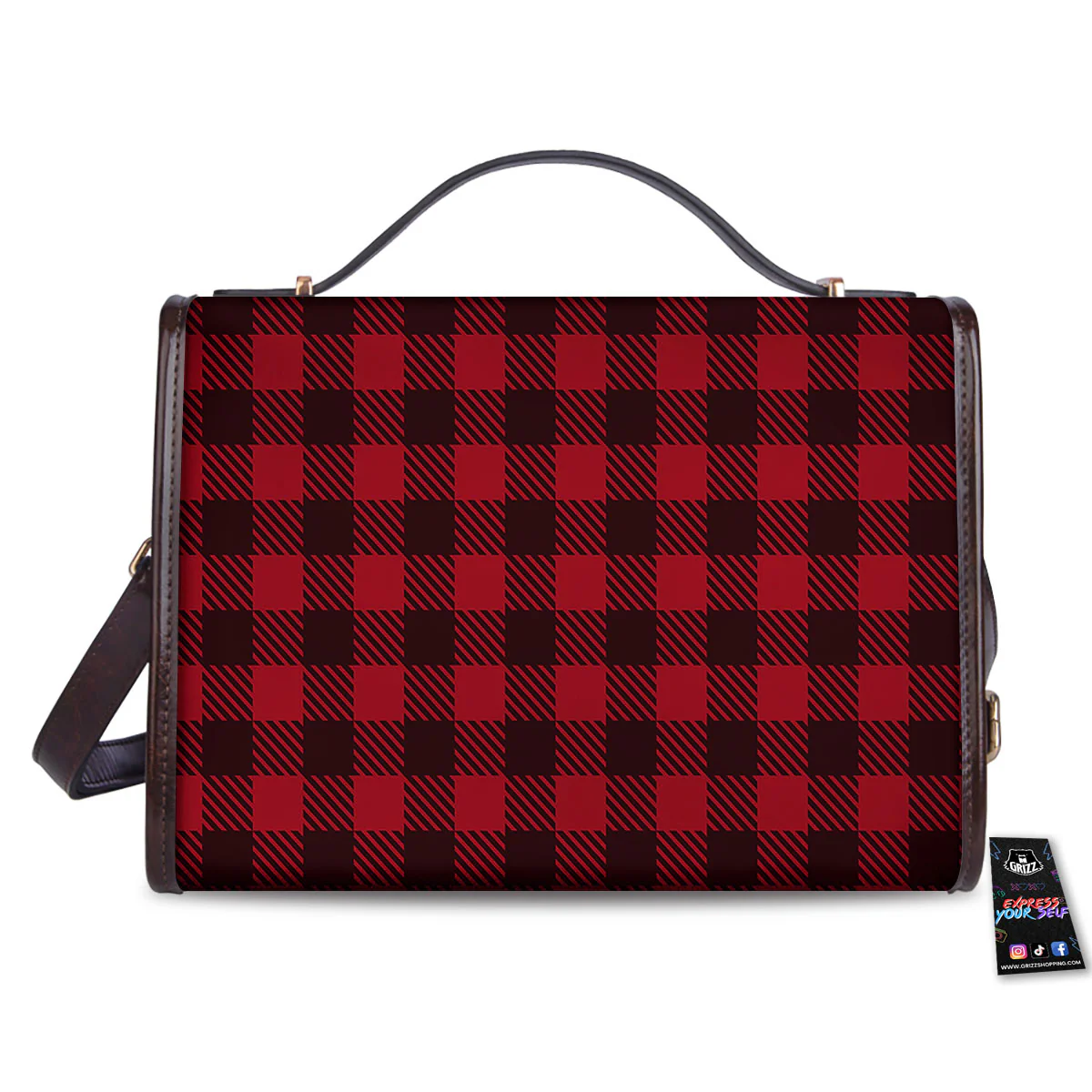 Buffalo Plaid Black And Red Print Women's Satchel Bag - Image 2