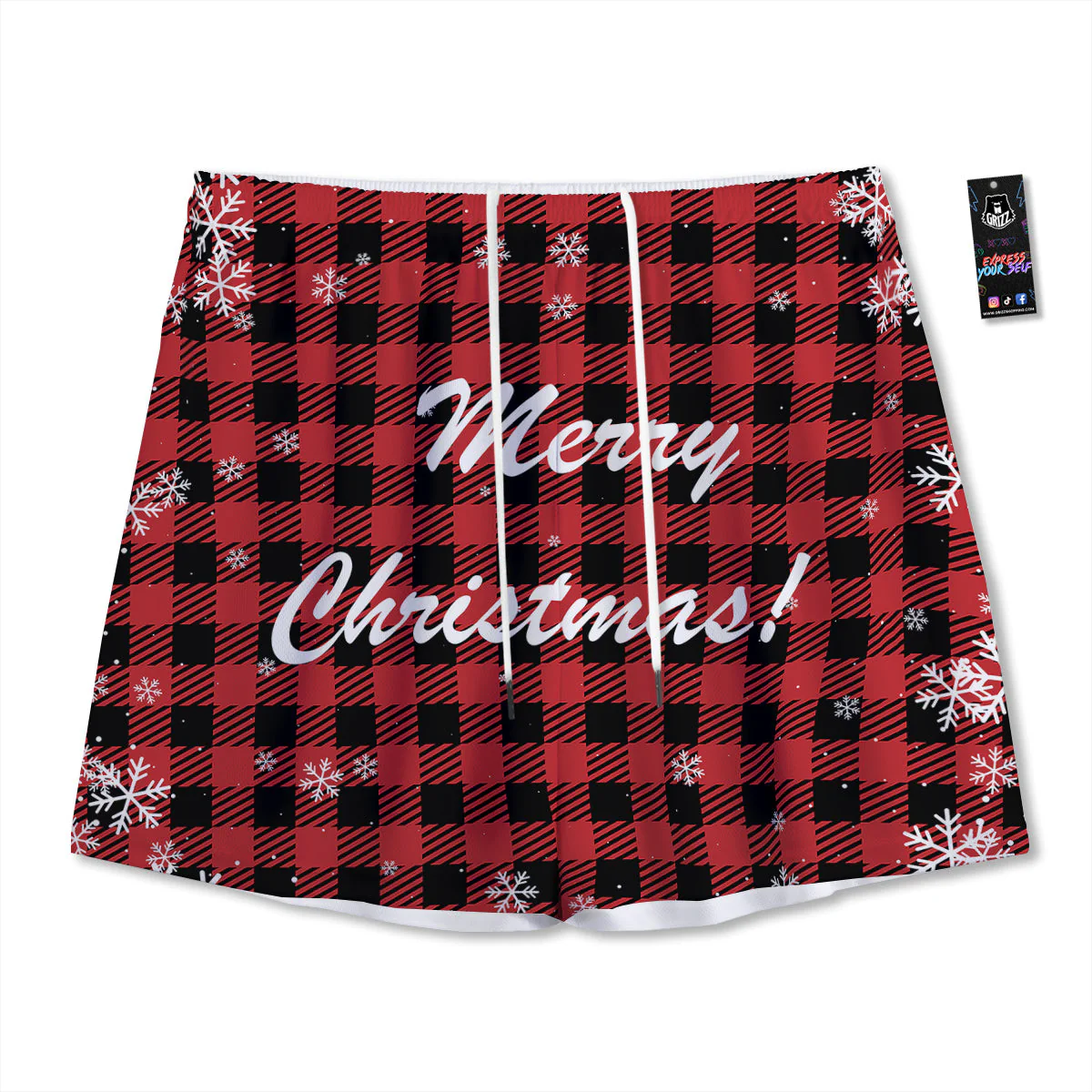 Buffalo Plaid Christmas Print Mesh Shorts