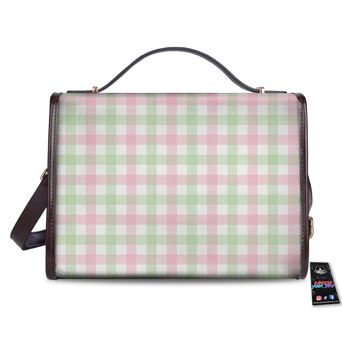 Buffalo Plaid Green And Pink Print Women's Satchel Bag - Image 2