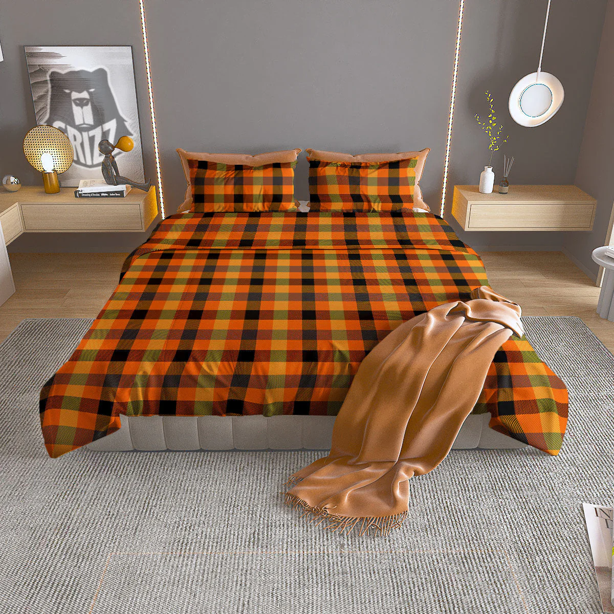 Buffalo Plaid Halloween Print Duvet Cover Bedding Set