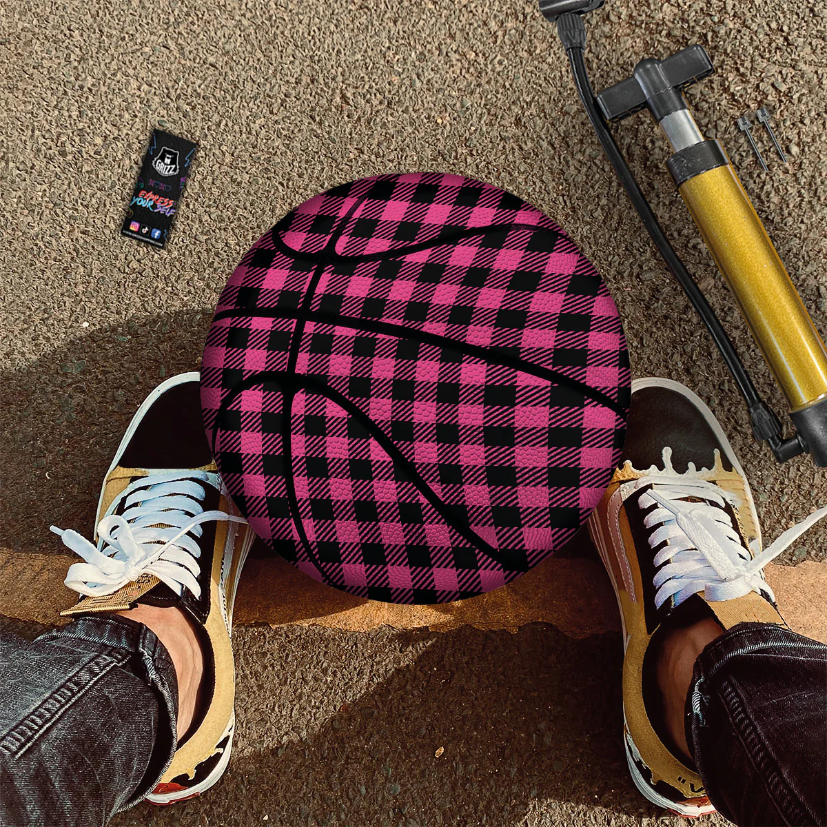 Buffalo Plaid Hot Pink Print Basketball - Image 2