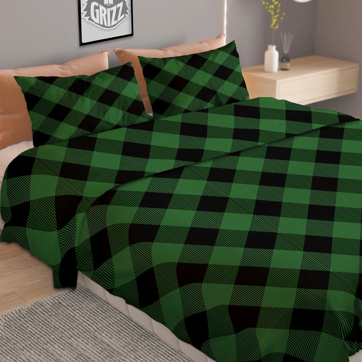 Buffalo Plaid Irish Green Print Duvet Cover Bedding Set - Image 2