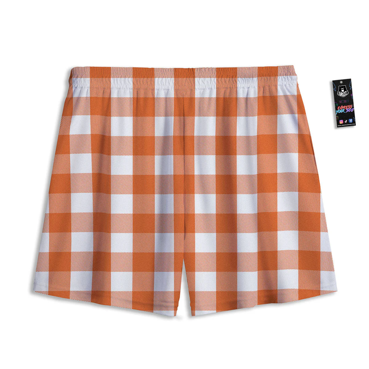 Buffalo Plaid Orange Print Mesh Shorts - Image 2