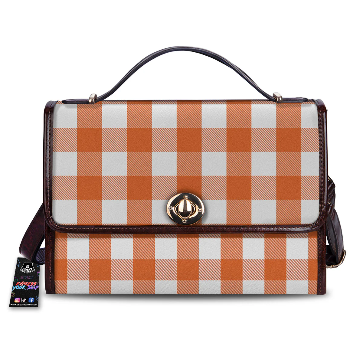 Buffalo Plaid Orange Print Women's Satchel Bag