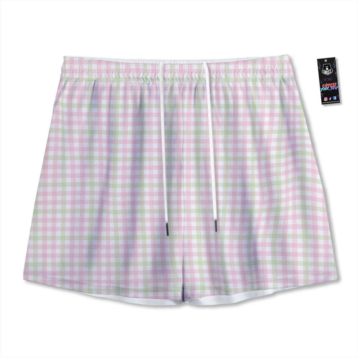 Buffalo Plaid Pink And Green Print Mesh Shorts