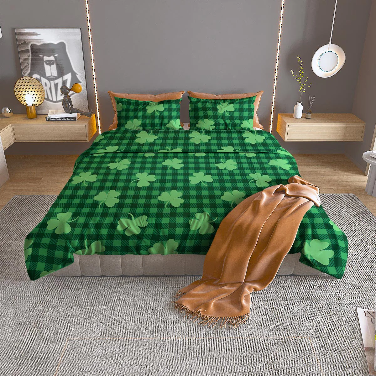 Buffalo Plaid St. Patrick's Day Print Pattern Duvet Cover Bedding Set