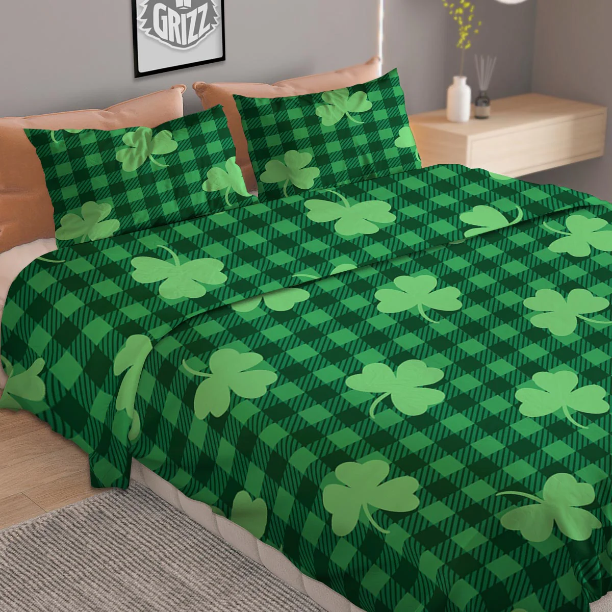 Buffalo Plaid St. Patrick's Day Print Pattern Duvet Cover Bedding Set - Image 2