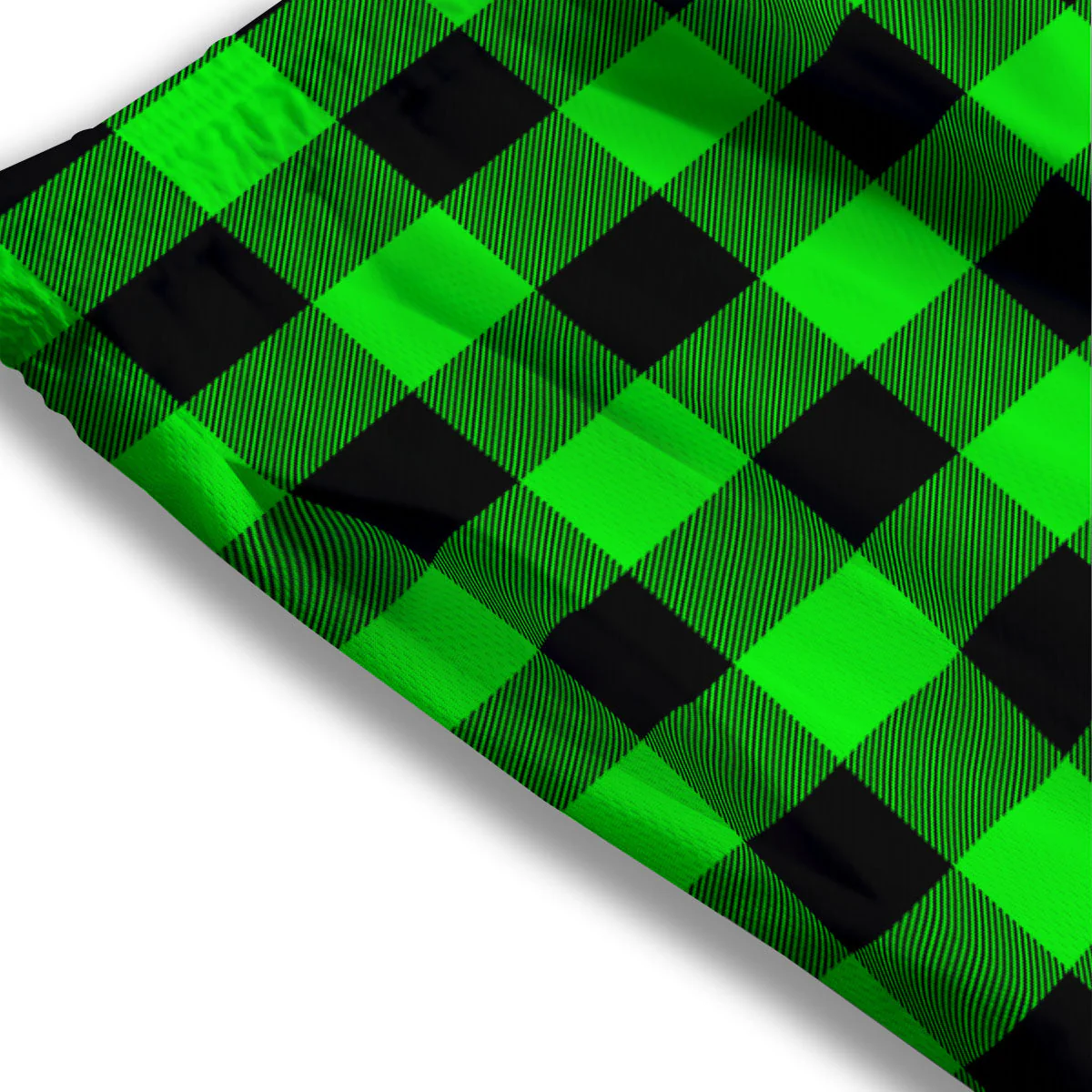 Buffalo Plaid UFO Green Print Pattern Mesh Shorts - Image 3