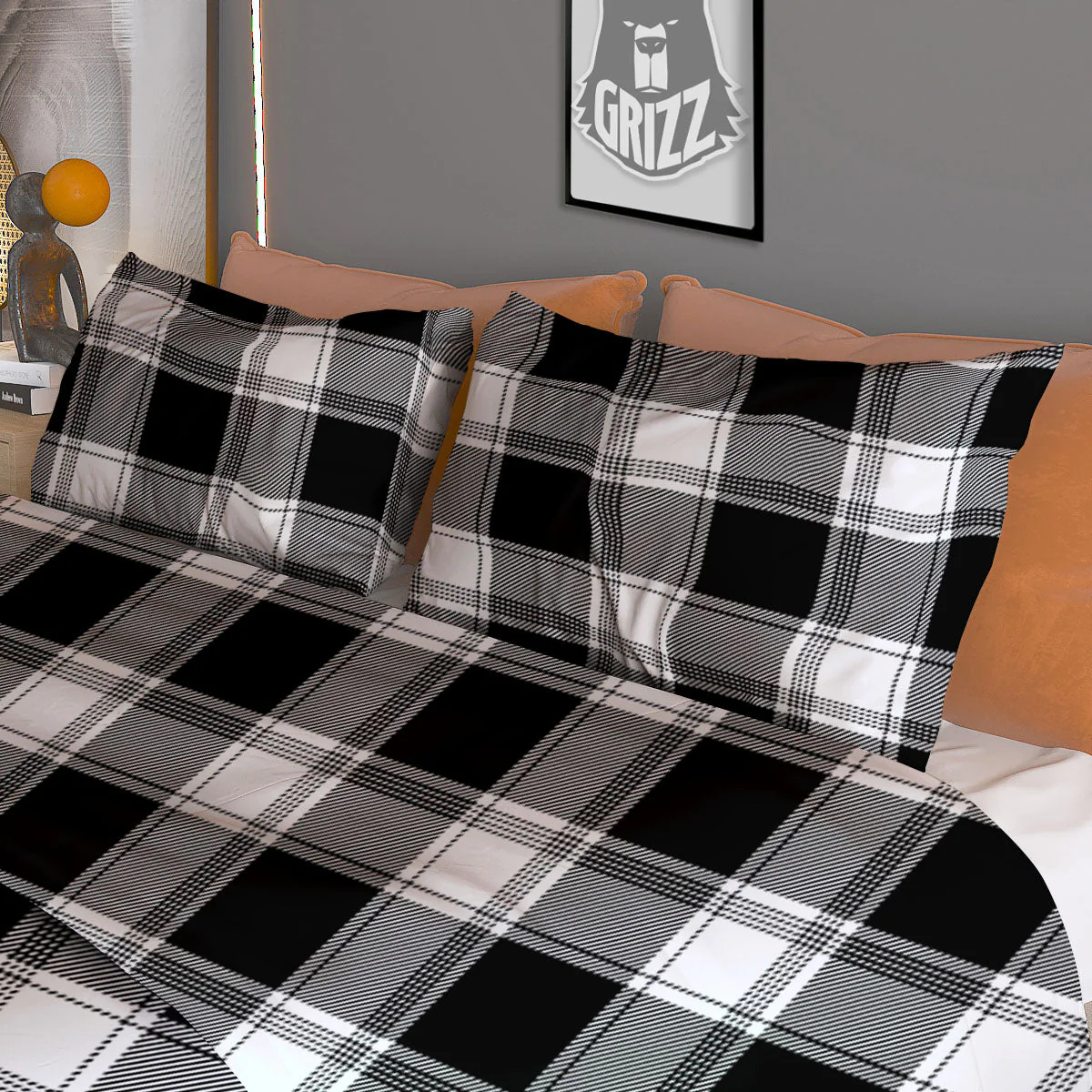 Buffalo Plaid White And Black Print Duvet Cover Bedding Set - Image 3