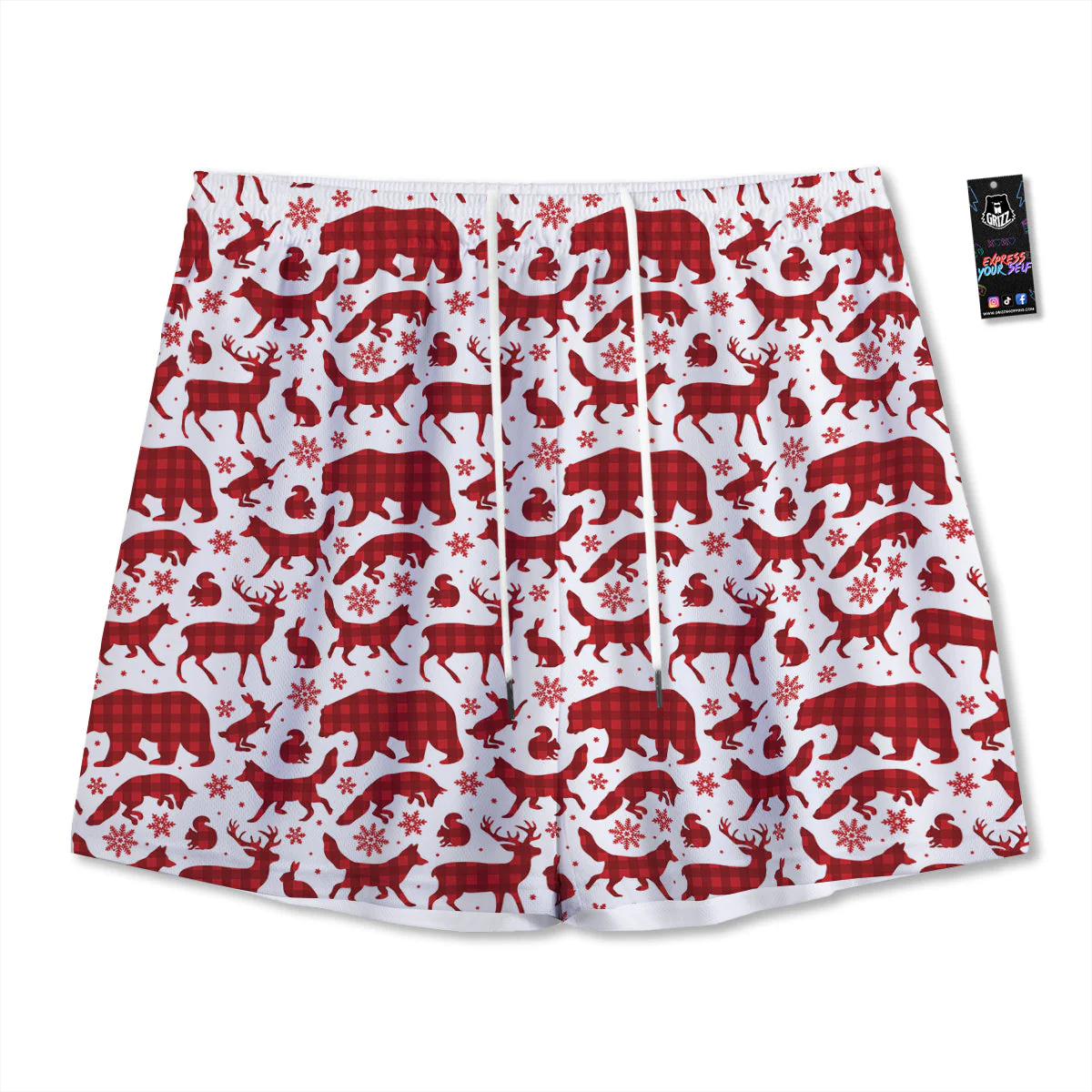Buffalo Plaid Winter Forest Animal Print Pattern Mesh Shorts