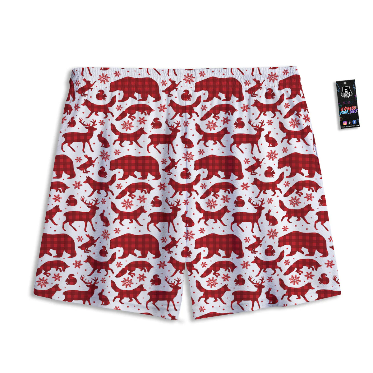 Buffalo Plaid Winter Forest Animal Print Pattern Mesh Shorts - Image 2