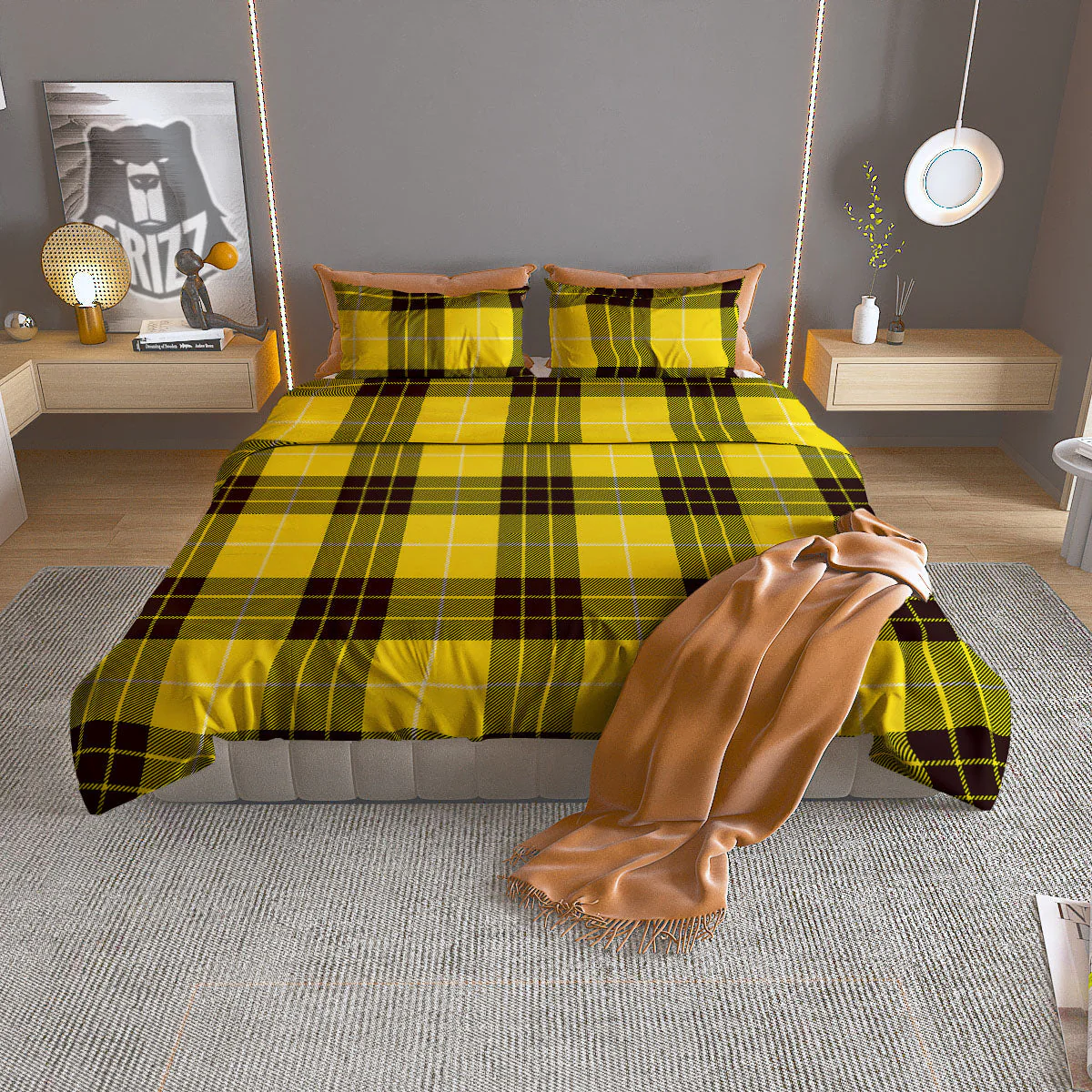 Buffalo Plaid Yellow Print Pattern Duvet Cover Bedding Set