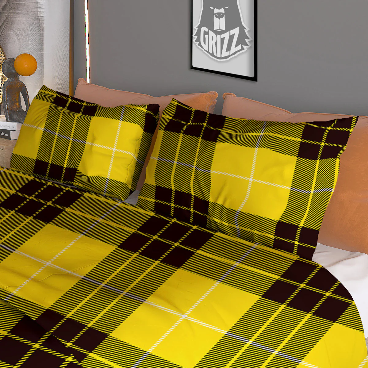 Buffalo Plaid Yellow Print Pattern Duvet Cover Bedding Set - Image 3