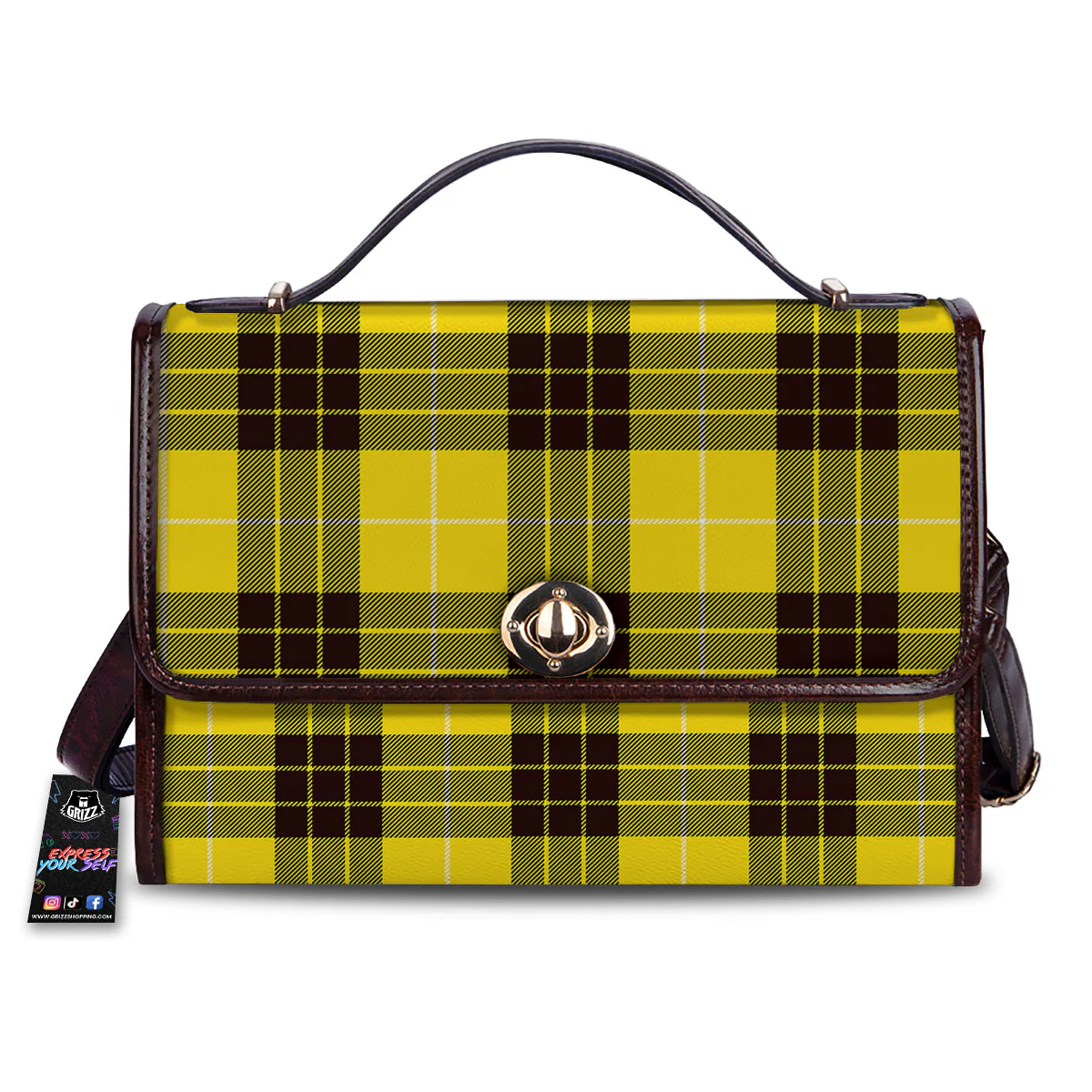 Buffalo Plaid Yellow Print Pattern Women's Satchel Bag
