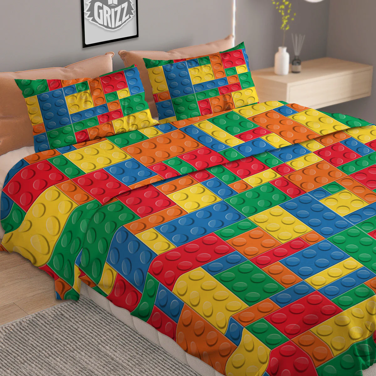 Building Blocks Colorful Plastic Print Duvet Cover Bedding Set - Image 2