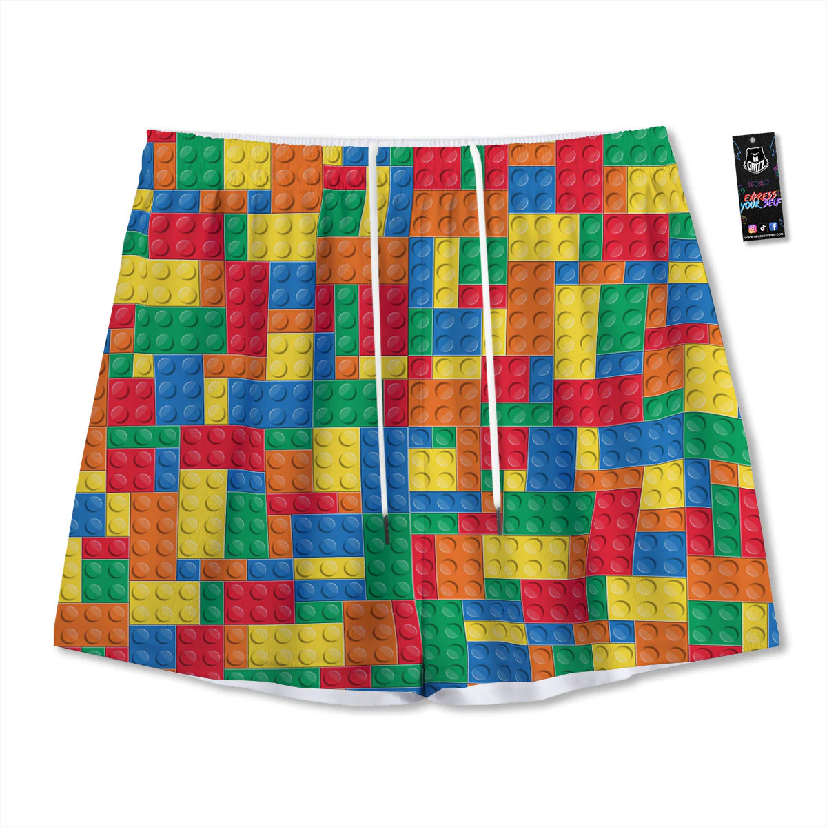 Building Blocks Colorful Plastic Print Mesh Shorts