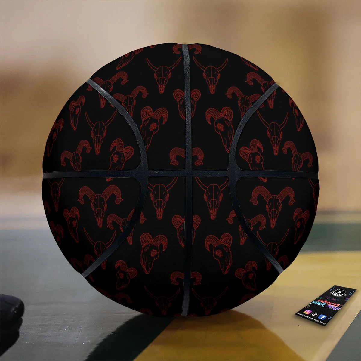 Bull Skull Black And Red Print Pattern Basketball
