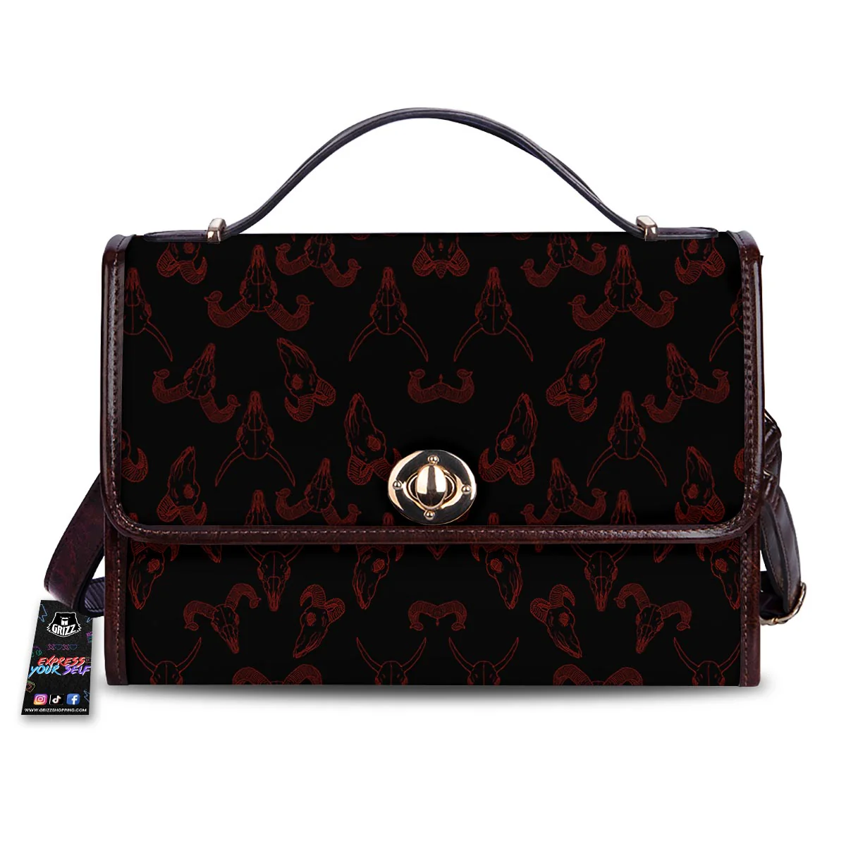Bull Skull Black And Red Print Pattern Women's Satchel Bag