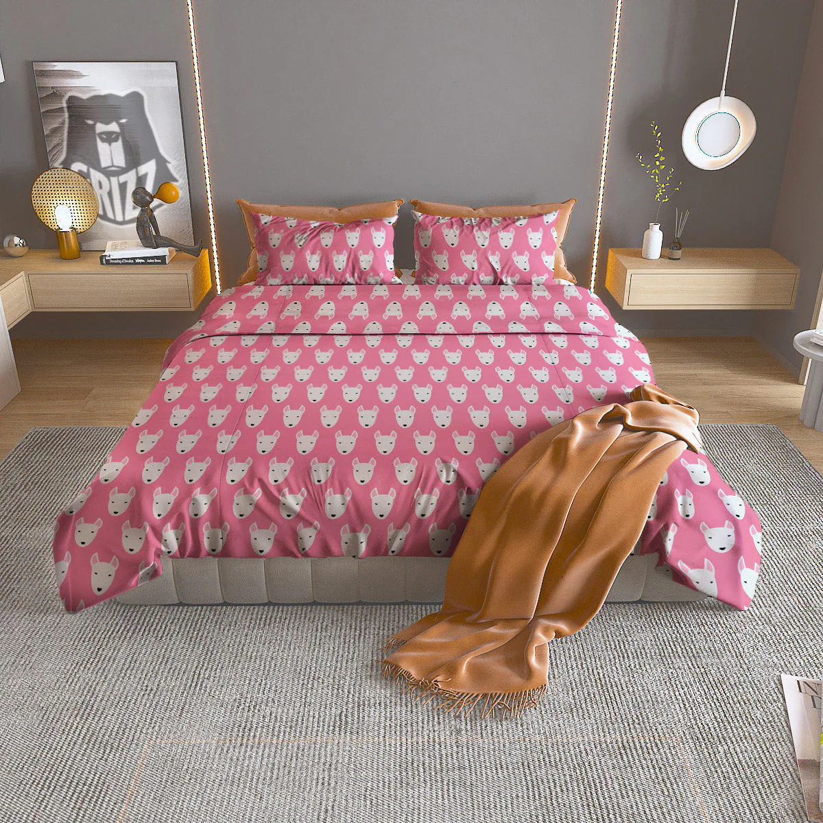 Bull Terrier Faces Cute Print Pattern Duvet Cover Bedding Set