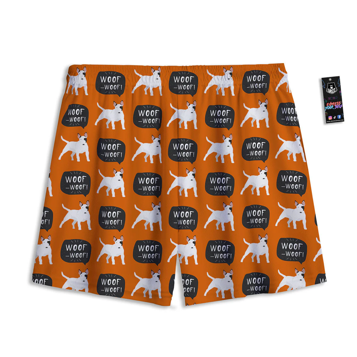 Bull Terrier Orange Print Pattern Mesh Shorts - Image 2