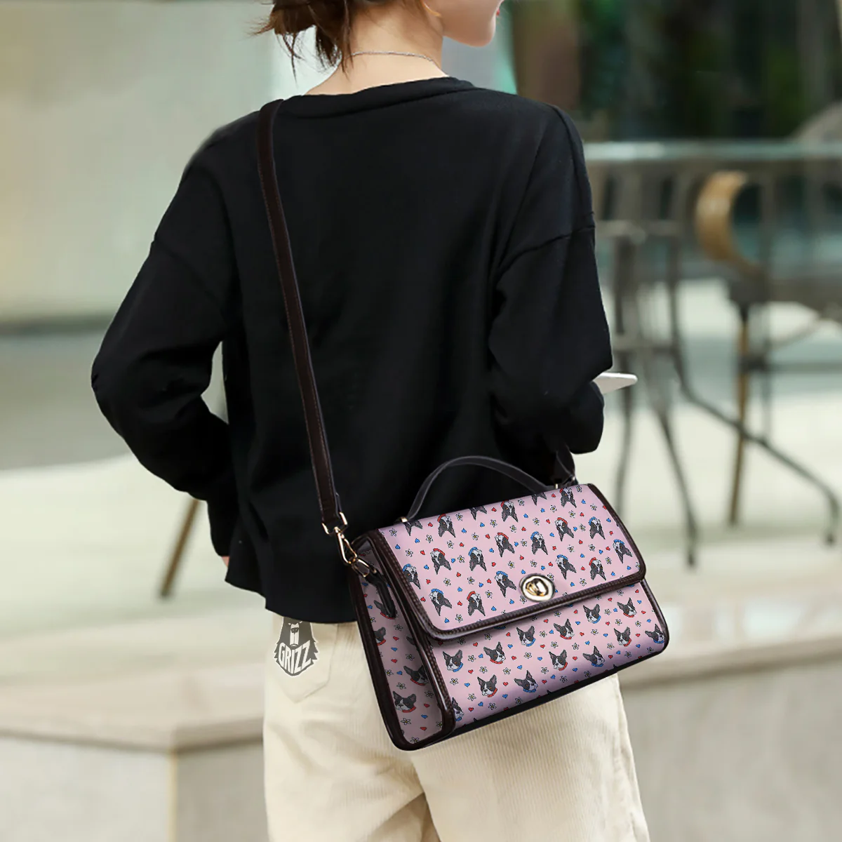 Bull Terrier Pink Print Pattern Women's Satchel Bag - Image 3