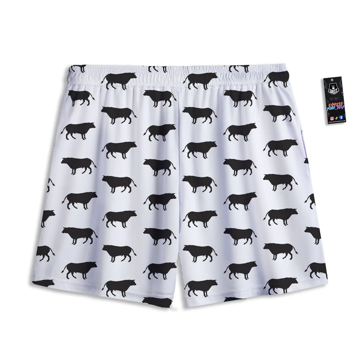 Bull White And Black Print Pattern Mesh Shorts - Image 2