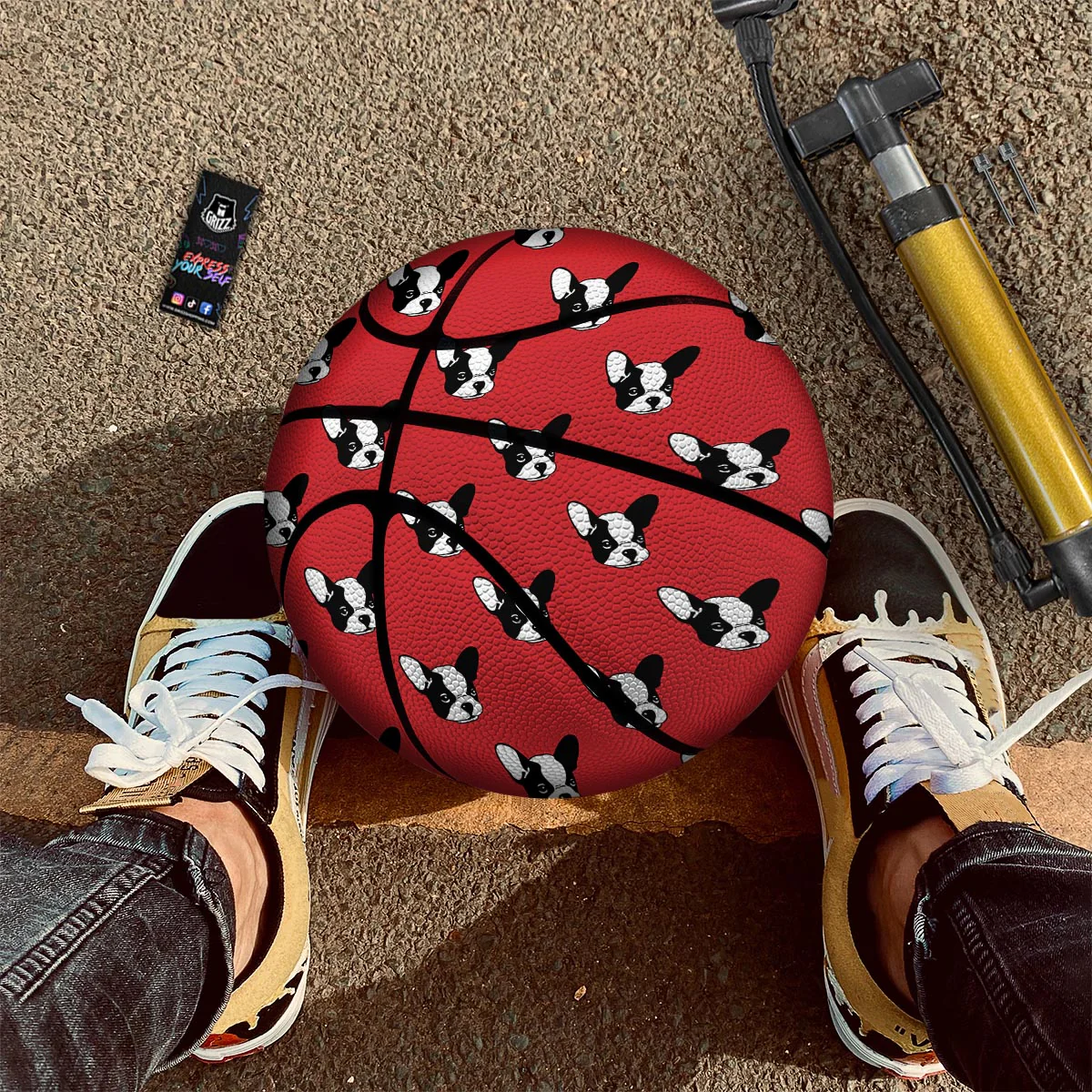 Bulldog Red French Print Pattern Basketball - Image 2