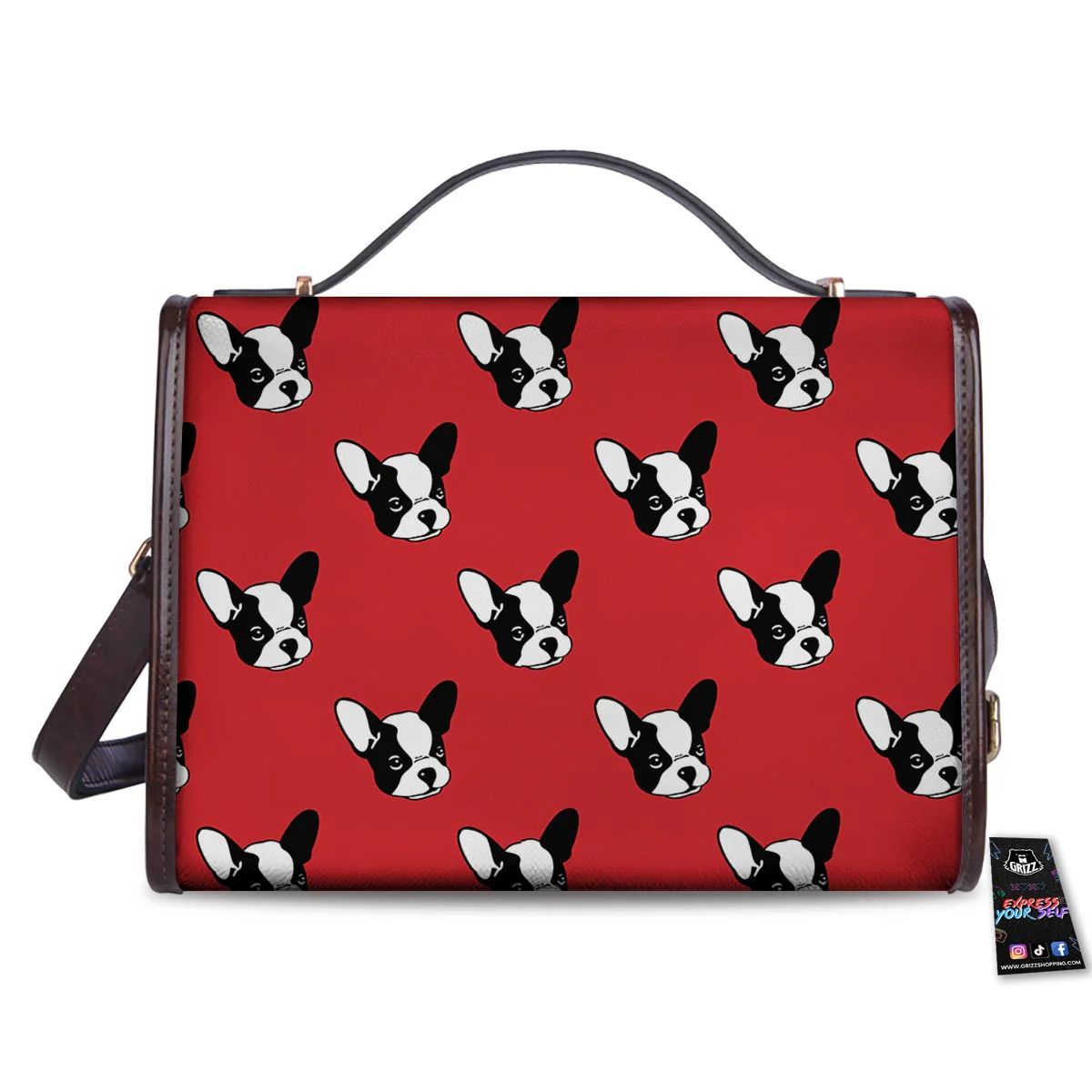 Bulldog Red French Print Pattern Women's Satchel Bag - Image 2