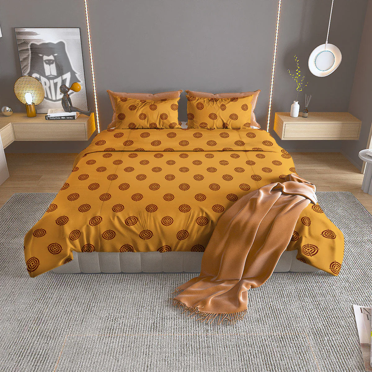 Bullseye Target Orange Print Pattern Duvet Cover Bedding Set