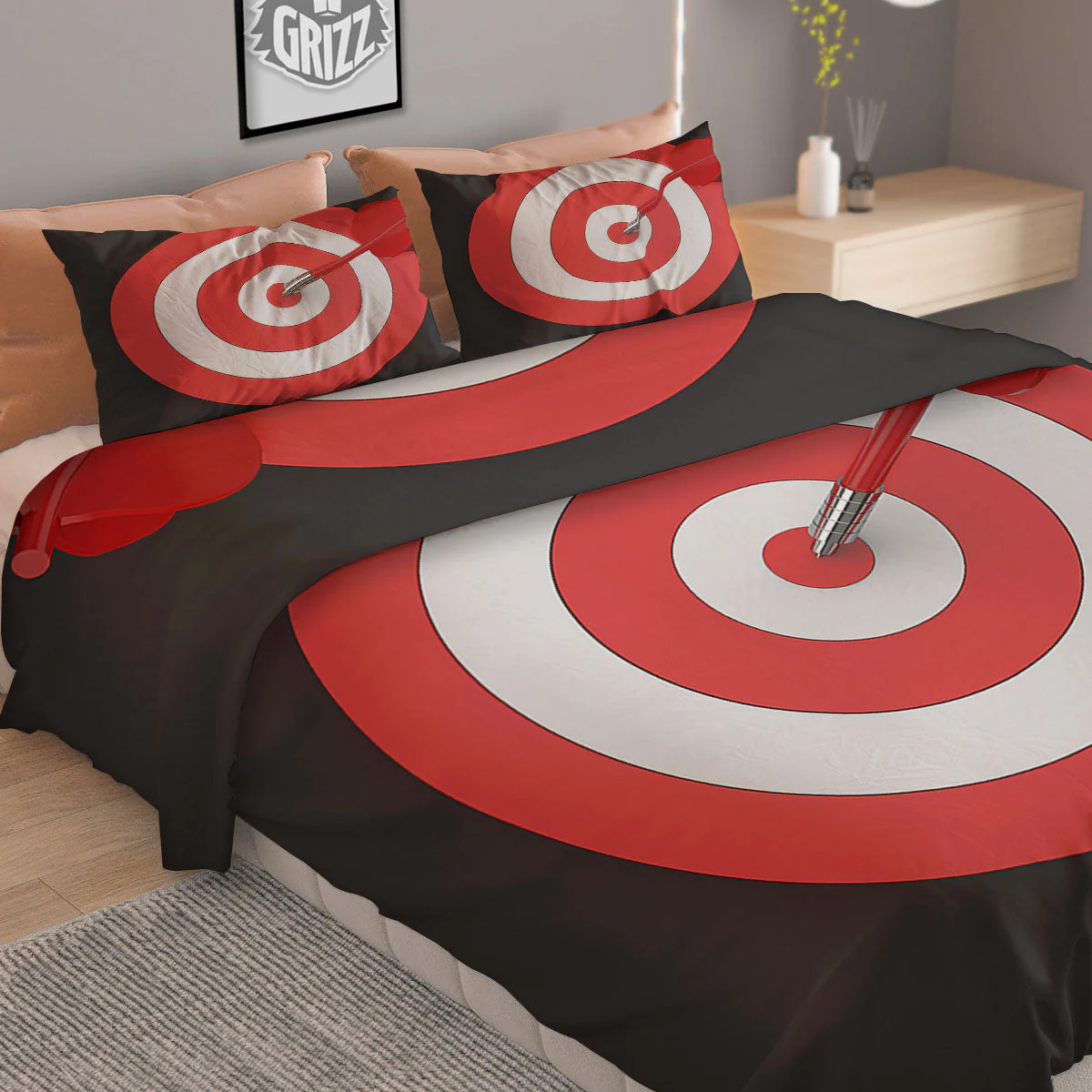 Bullseye Target White And Red Print Duvet Cover Bedding Set - Image 2