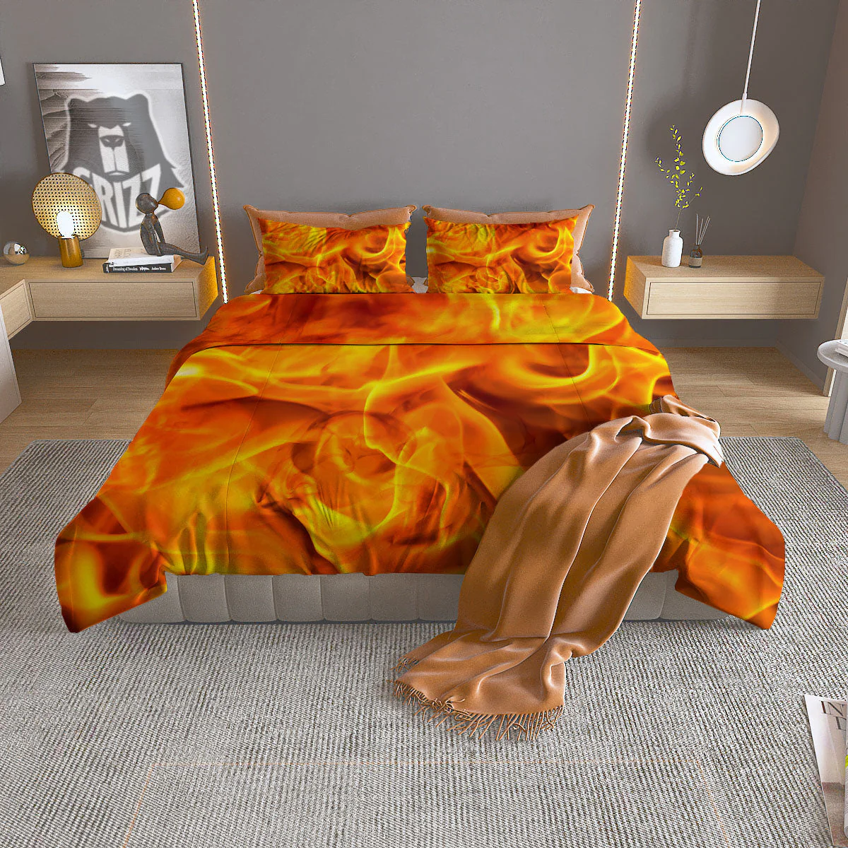 Burning Fire Flame Print Duvet Cover Bedding Set