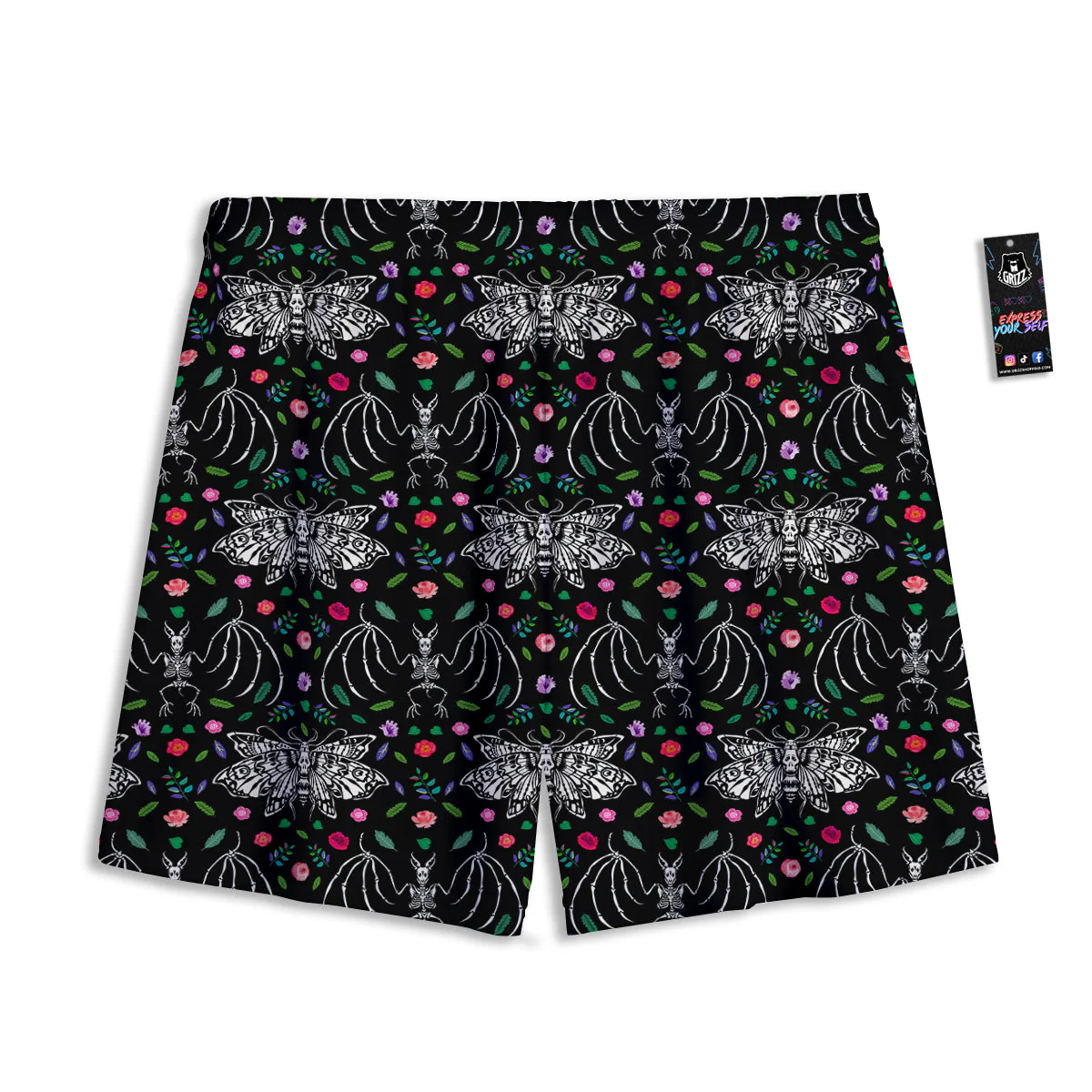 Butterflies And Skeletons of Bats Print Pattern Mesh Shorts - Image 2