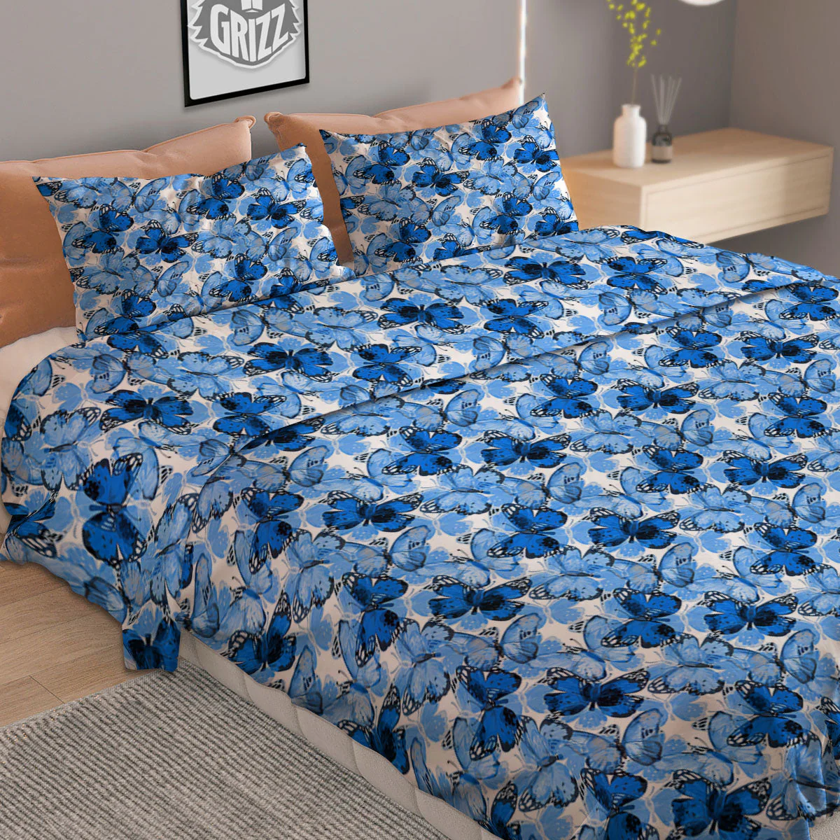 Butterfly Blue Spring Print Pattern Duvet Cover Bedding Set - Image 2