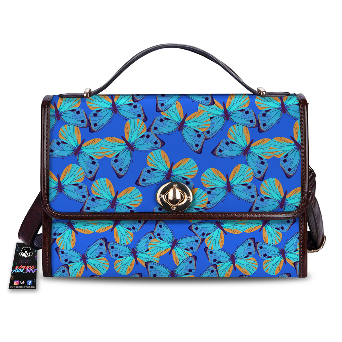 Butterfly Blue Watercolor Print Pattern Women's Satchel Bag