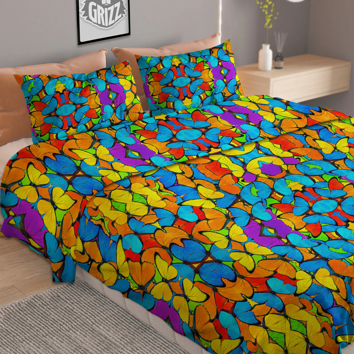 Butterfly Colorful Print Pattern Duvet Cover Bedding Set - Image 2