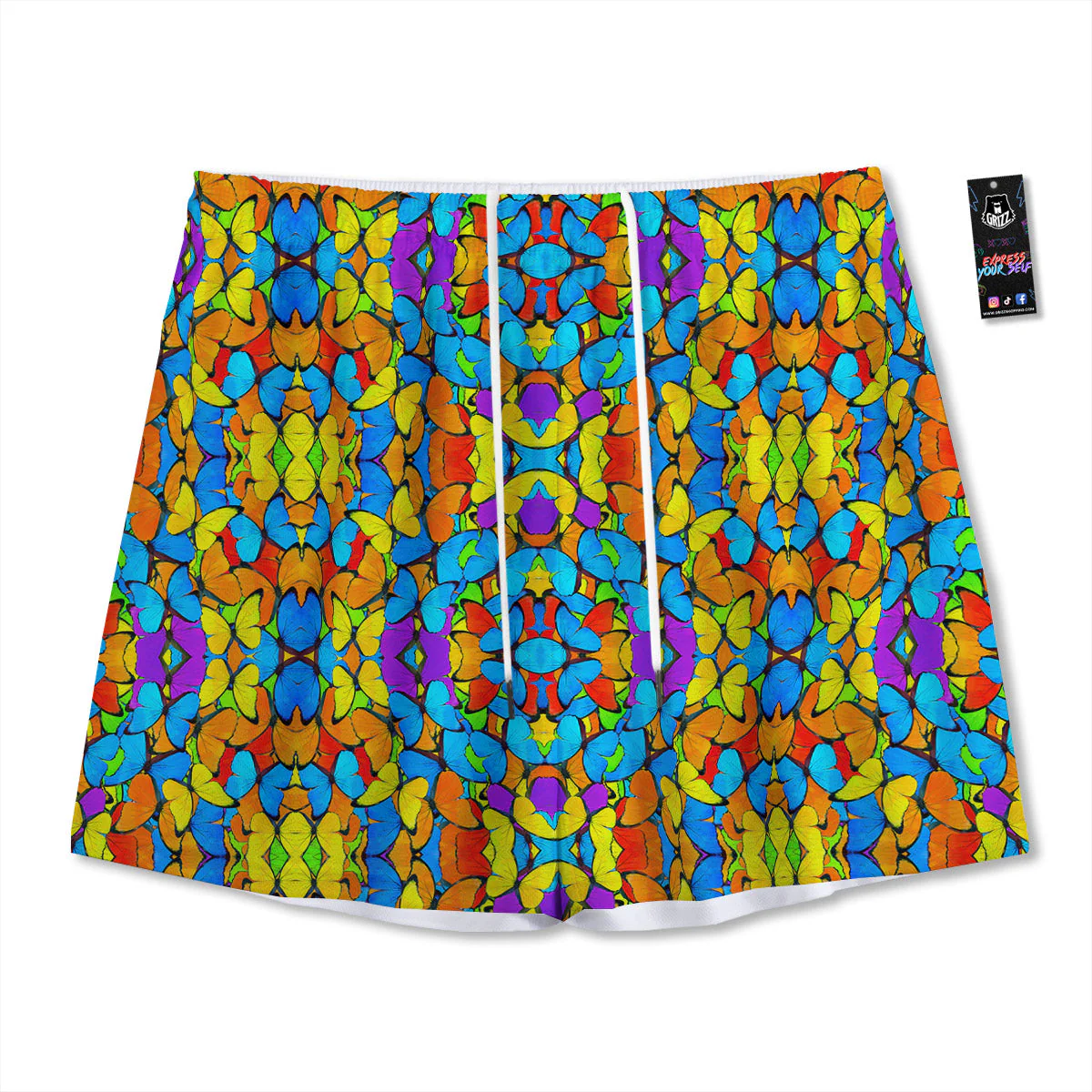 Butterfly Colorful Print Pattern Mesh Shorts