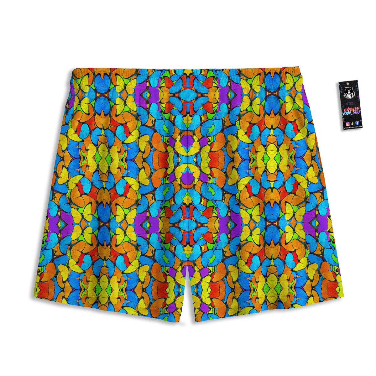 Butterfly Colorful Print Pattern Mesh Shorts - Image 2