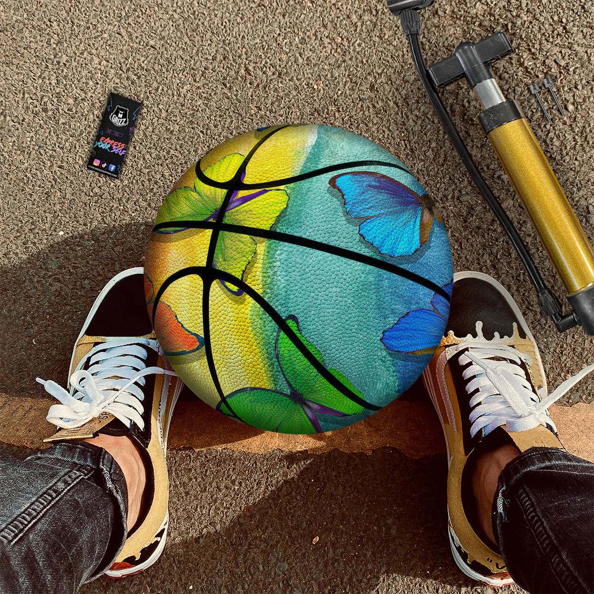 Butterfly Colorful Watercolor Print Basketball - Image 2