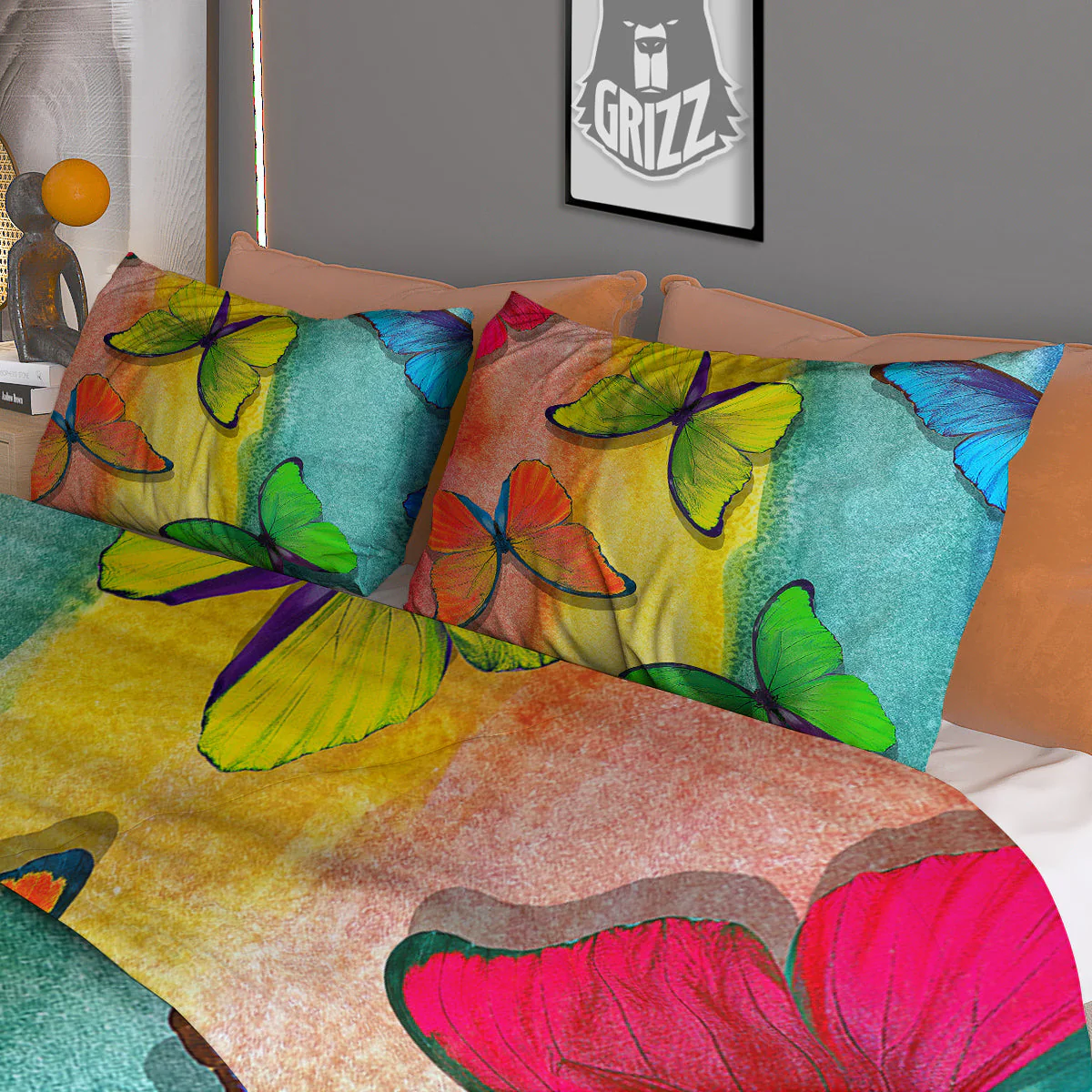 Butterfly Colorful Watercolor Print Duvet Cover Bedding Set - Image 3