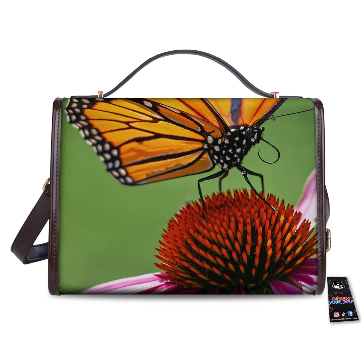 Butterfly Monarch Orange Print Women's Satchel Bag - Image 2