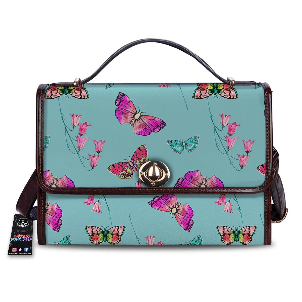 Butterfly Pink And Turquoise Print Pattern Women's Satchel Bag
