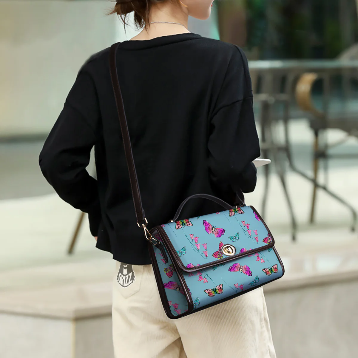 Butterfly Pink And Turquoise Print Pattern Women's Satchel Bag - Image 3
